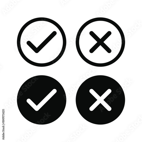 Rounded Check and cross mark icon Sign Vector
