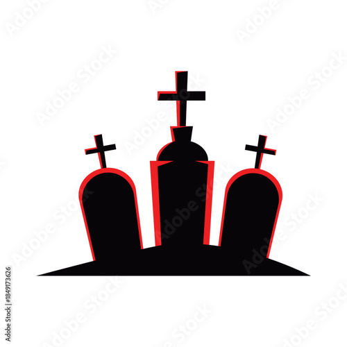 Halloween Tombs in Cemetery icon Vector.
