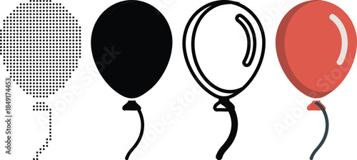 Four distinct styles of festive balloons for various celebration designs