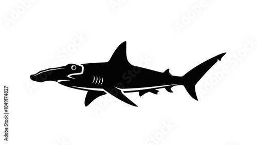 Minimalist Black Silhouette of a Sawfish in a Simple Artistic Design for Marine Creature