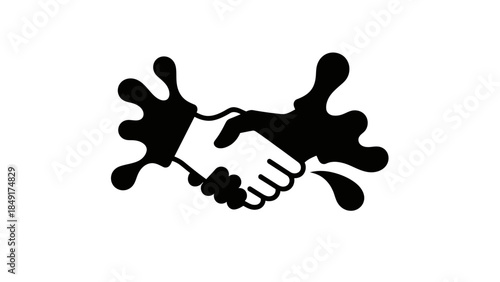 Abstract black and white illustration symbolizing unity and cooperation through a handshake with