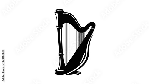 Elegant silhouette illustration of a classical harp emphasizing musical artistry and craftsmanship