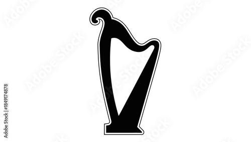 Minimalistic Black and White Icon of a Lyre Musical Instrument with Elegant Curves