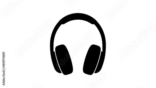 Minimalist black and white audio headphones icon representing music and sound devices
