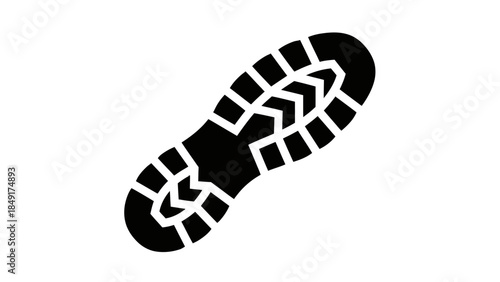 Silhouette of a rugged outdoor hiking boot sole design emphasizing durability and grip for