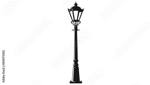 Minimalist silhouette of a vintage street lamp against a plain white background for urban design