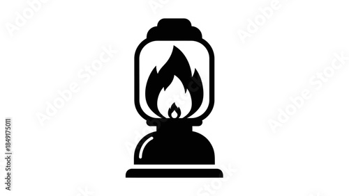 Iconic black and white vintage lantern symbol representing illumination and safety