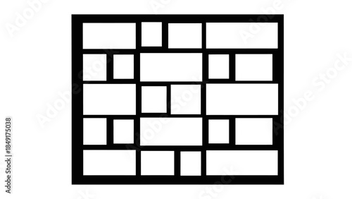 Abstract geometric grid pattern with varied rectangular blocks in bold black outline for artistic
