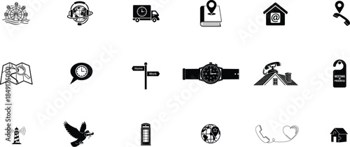 Black and white icons on a white background