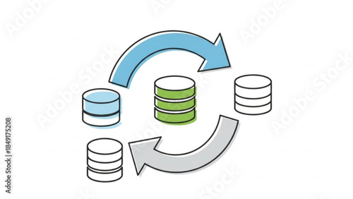 Database Synchronization Flow with Circular Arrows, Digital Data Exchange Illustration