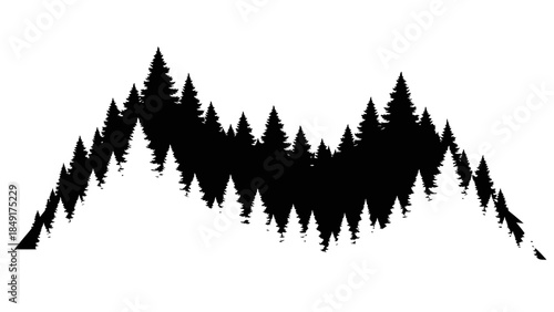 Silhouette of a Mountain Range Overlaid with Tall Pine Trees Creating a Natural Landscape Scene