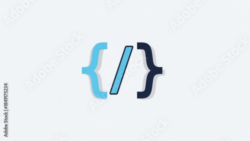 Programming Code Symbol, Blue Curly Braces with Forward Slash, Isolated on White Background