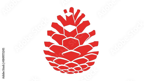 Stylized red pine cone graphic design with abstract shapes and bold coloring suitable for nature