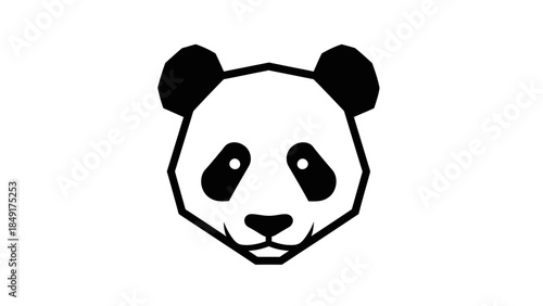 Minimalist Black and White Illustration of a Cute Panda Head with Simplified Features