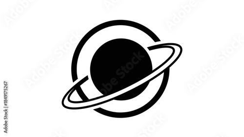 Minimalist Black and White Planet with Ring Illustration for Space Themed Design
