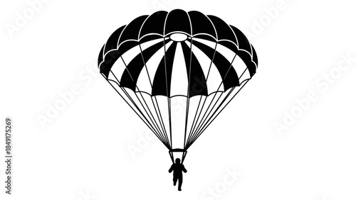 Silhouetted Skydiver Descending Beneath a Parachute Against a Clear Sky