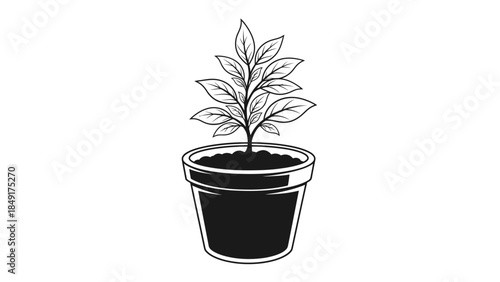 Minimalist Illustration of a Young Plant Growing in a Pot Representing Nature and Growth Concepts