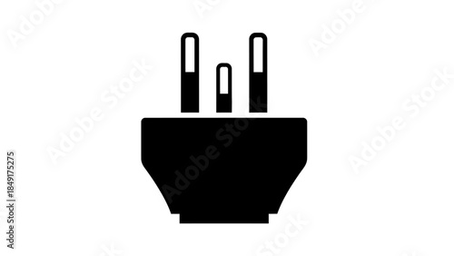 Minimalist black and white silhouette of an electrical plug socket isolated on white background