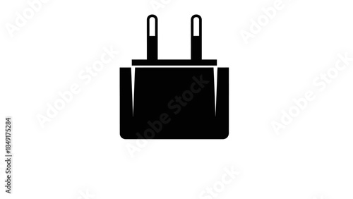 Minimalist black and white silhouette of an electrical plug icon representing power supply