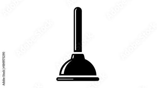Minimalist Illustration of a Toilet Plunger in Solid Black Silhouette Design for Bathroom