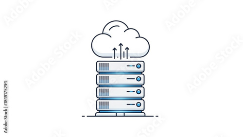 Cloud Computing Server Stack Data Transfer Line Art Illustration Isolated on White