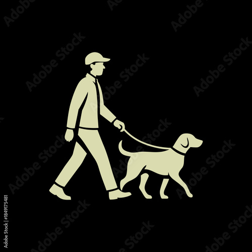 ilustration of a man with his dog outdoor bond between man and pet, emotional animal friendship vector illustration.