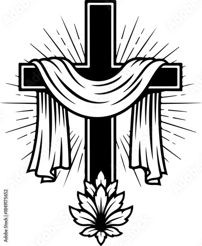 Crucifixion of Jesus Christ with Crosses and Sacred Doves Silhouette
