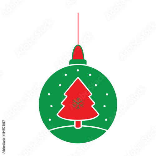 Green Christmas ornament with a bright red tree design, ideal for classic holiday themes, gift tags, décor graphics, and festive cards.