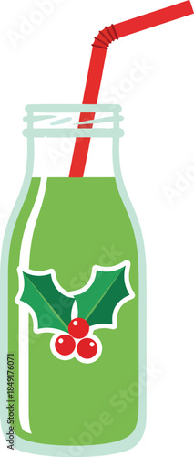 Green Christmas Drink Bottle with Straw