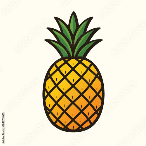 Pineapple Vector Illustration – Fresh Tropical Fruit Clipart with Green Leaves, Clean Modern Flat Design for Branding, Packaging, Posters, Stickers, Digital Art, Print, and Graphic Projects