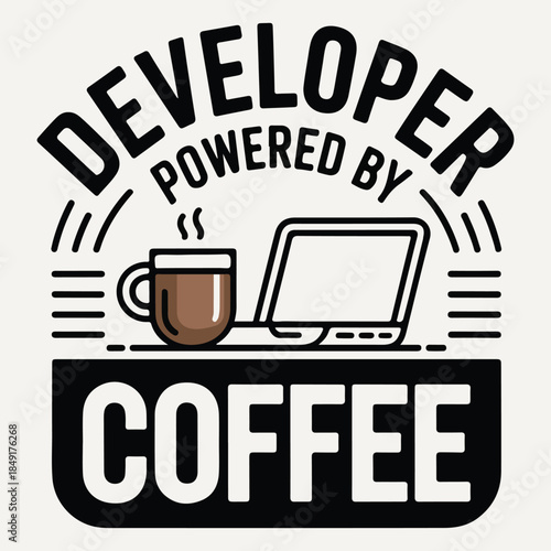 Developer Powered By Coffee Minimal Line T Shirt Design