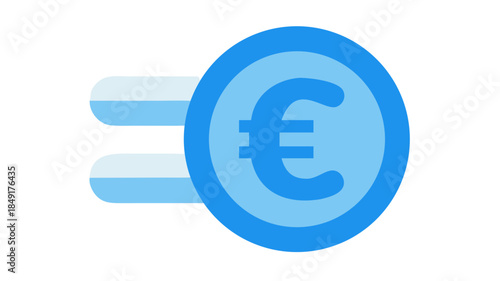 Euro Coin Moving Fast with Speed Lines Indicating Rapid Transaction or Currency Exchange