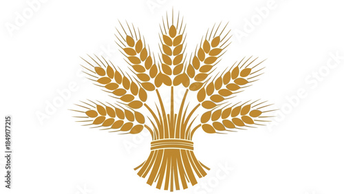 Elegant golden wheat sheaves bundle arranged in a symmetrical pattern for harvest celebration