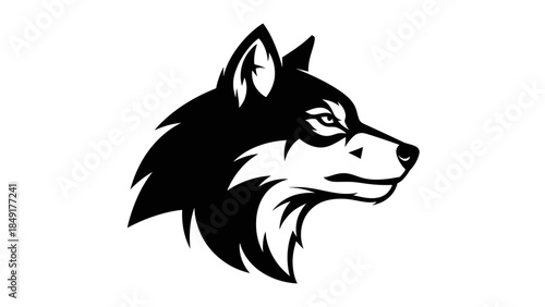 Stylized black and white Arctic wolf head silhouette with sharp features and intense gaze for