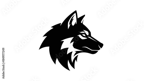 Minimalist Black and White Wolf Head Emblem Design for Logo or Tattoo