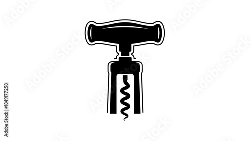 Minimalist Black Corkscrew Icon Illustration for Beverage and Drink Accessories Design