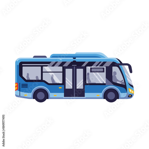 Modern blue city bus with passengers traveling