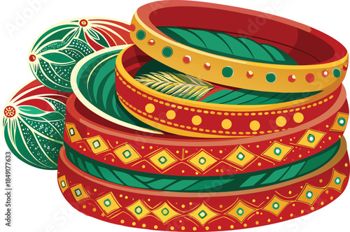 Colorful traditional bangles with intricate patterns and