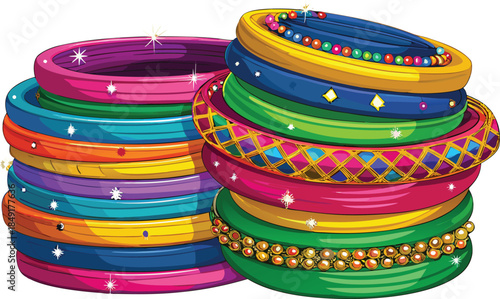 Colorful Stacks of Decorative Rings with Sparkles and Beads colorful rings vibrant colors