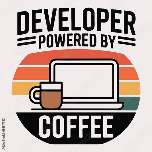 Developer Powered By Coffee Retro Laptop T Shirt Design
