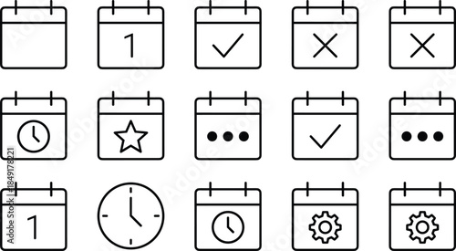 Calendar icons set, scheduling symbols, event planner, task management, date tracker, vector illustration, cad drawing flat vector illustration
