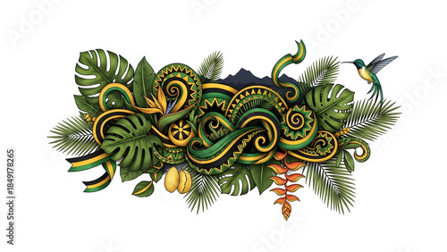 Cultural Jamaica Concept Art Centered on White Background