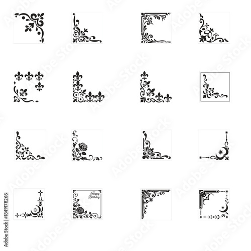 Ornate corner decorations and frames with floral motifs Keywords: corner, decoration, ornament