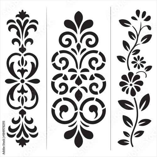 Ornate Scrollwork and Floral Stencils three vector