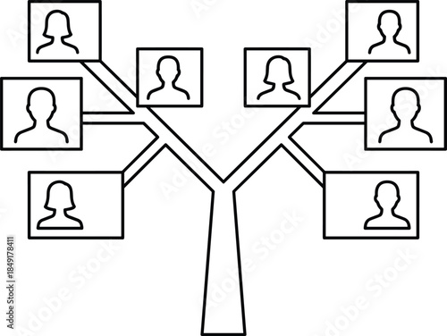 Family tree diagram, genealogy chart, ancestry illustration, lineage structure, heritage mapping, silhouette icons, vector branches, flat design, cad drawing flat vector illustration