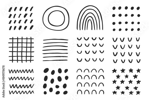 Hand Drawn Abstract Pattern Elements Set Doodle Line Shape Collection