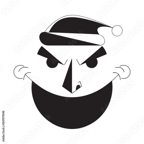 Graphic Stylized Monochromatic Character Face with Striped Hat and Beard