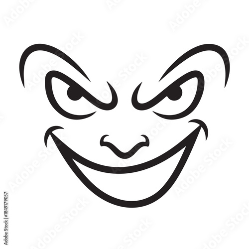 Bold Black and White Cartoon Face with Evil Smirk Expression