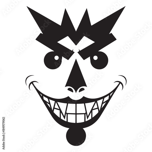 Stylized Spooky Grinning Face Silhouette Halloween Vector Icon Design