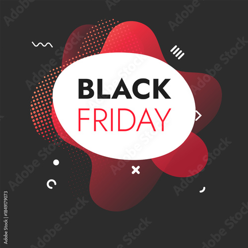 Minimalist Black Friday sale sticker with red outline and abstract shape